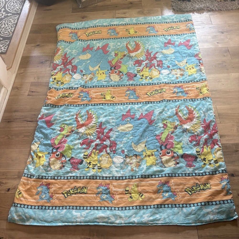 Vintage 1998 Pokemon Bed Comforter Blanket Nintendo Rare Video Game 86x58 RARE
